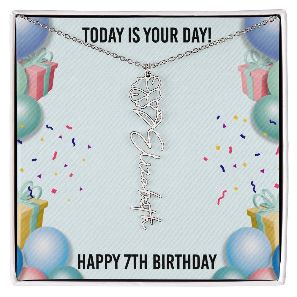 7th Birthday Necklace for Women, Personalized Birth Flower Necklace, Birth Flower Name Necklace, Personalized Birthday Gifts for Best Friend