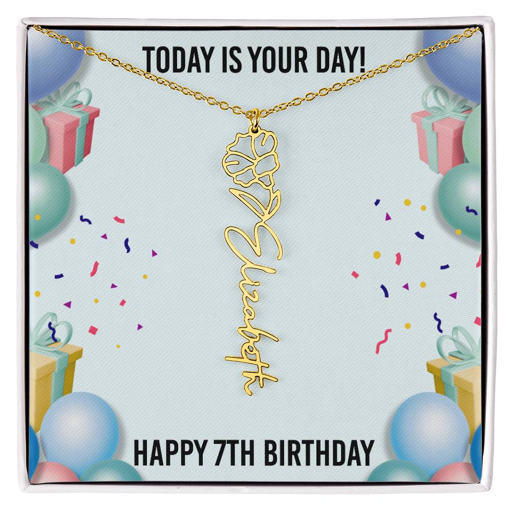 7th Birthday Necklace for Women, Personalized Birth Flower Necklace, Birth Flower Name Necklace, Personalized Birthday Gifts for Best Friend