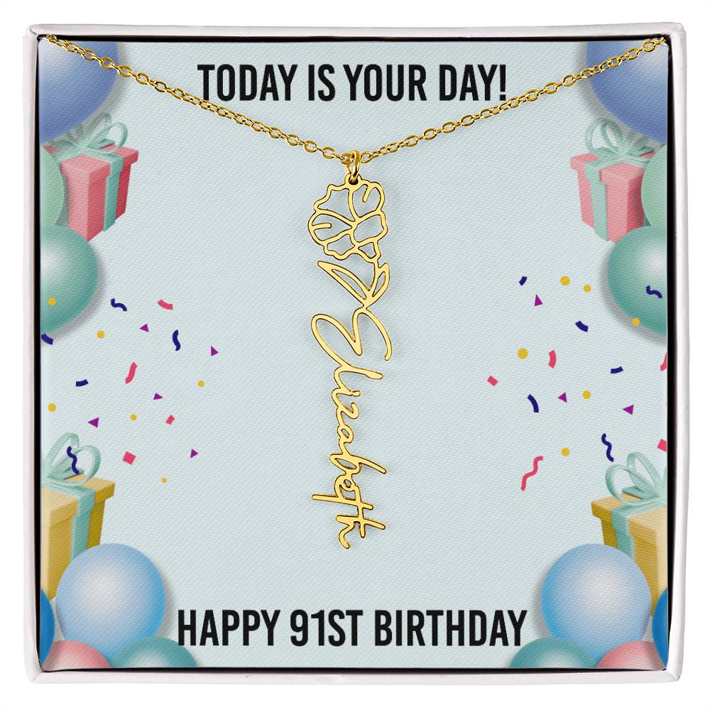 91st Birthday Necklace for Women, Personalized Birth Flower Necklace, Birth Flower Name Necklace, Personalized Birthday Gifts for Best Friend