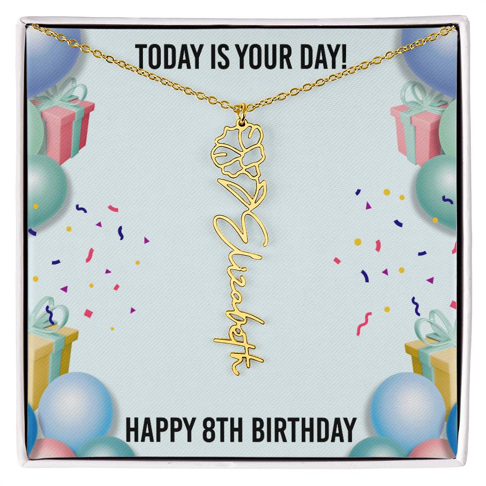 8th Birthday Necklace for Women, Personalized Birth Flower Necklace, Birth Flower Name Necklace, Personalized Birthday Gifts for Best Friend