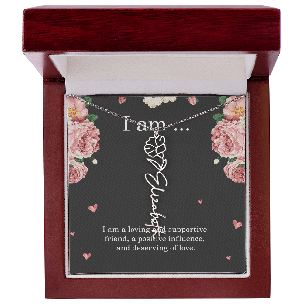 Personalized Birth Flower Necklace for Friend with Custom Name – Best Friend Birthday Gift Jewelry