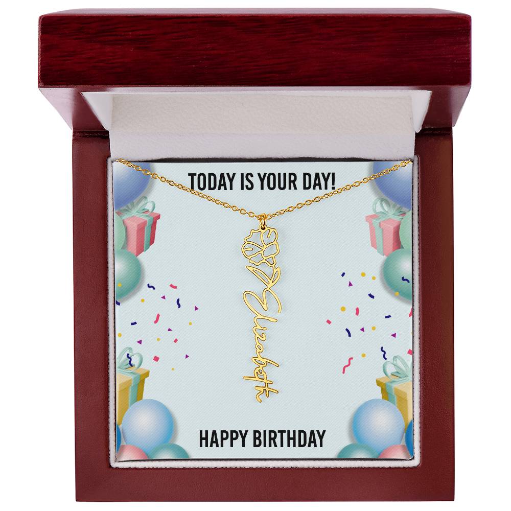 Happy Birthday Necklace for Women, Personalized Birth Flower Necklace, Birth Flower Name Necklace, Personalized Birthday Gifts for Best Friend