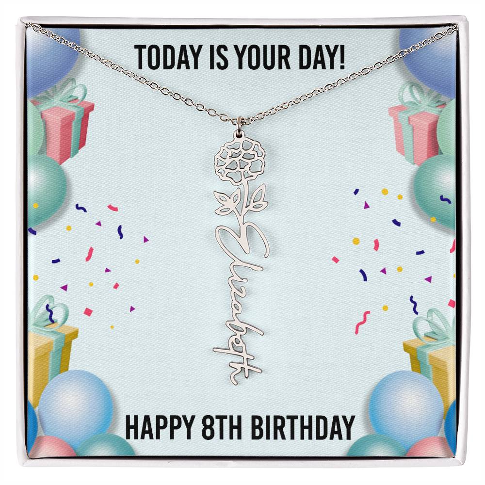 8th Birthday Necklace for Women, Personalized Birth Flower Necklace, Birth Flower Name Necklace, Personalized Birthday Gifts for Best Friend