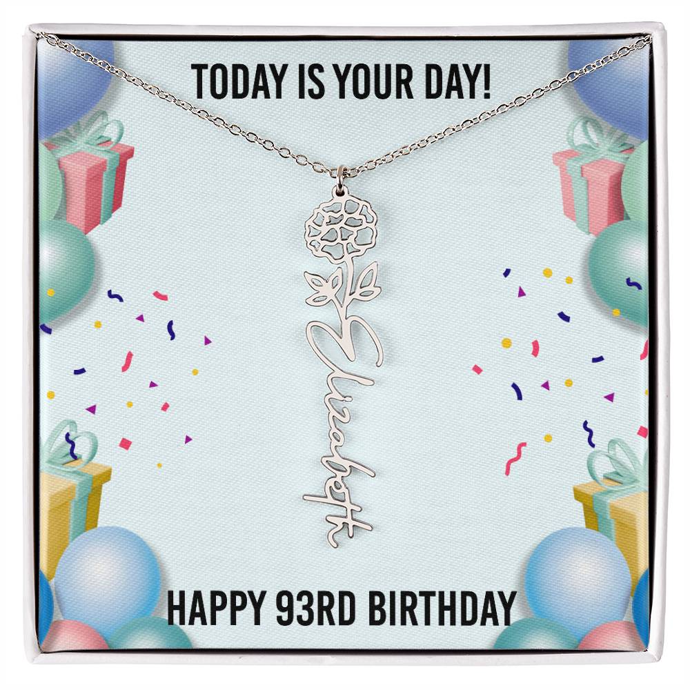 93rd Birthday Necklace for Women, Personalized Birth Flower Necklace, Birth Flower Name Necklace, Personalized Birthday Gifts for Best Friend
