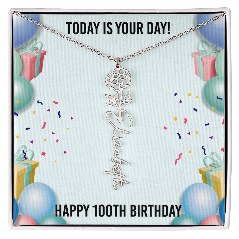 100th Birthday Necklace for Women, Personalized Birth Flower Necklace, Birth Flower Name Necklace, Personalized Birthday Gifts for Best Friend
