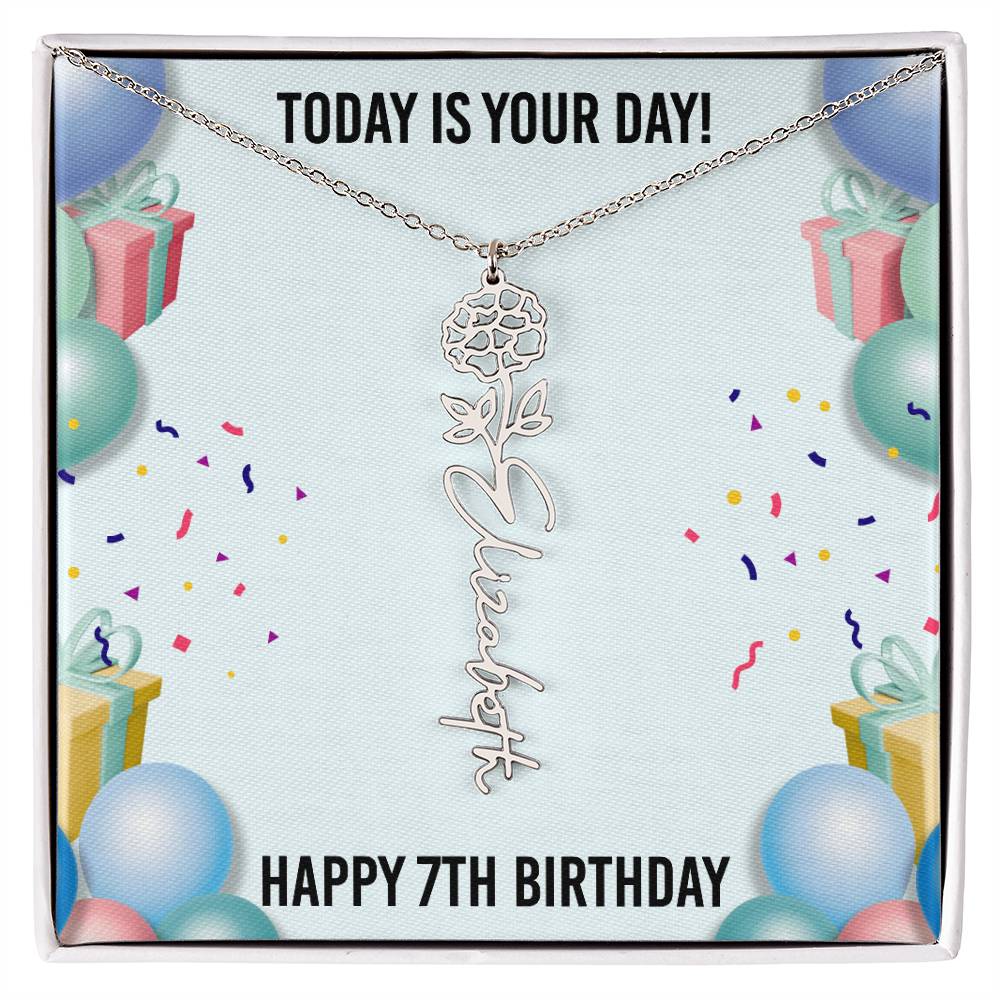 7th Birthday Necklace for Women, Personalized Birth Flower Necklace, Birth Flower Name Necklace, Personalized Birthday Gifts for Best Friend