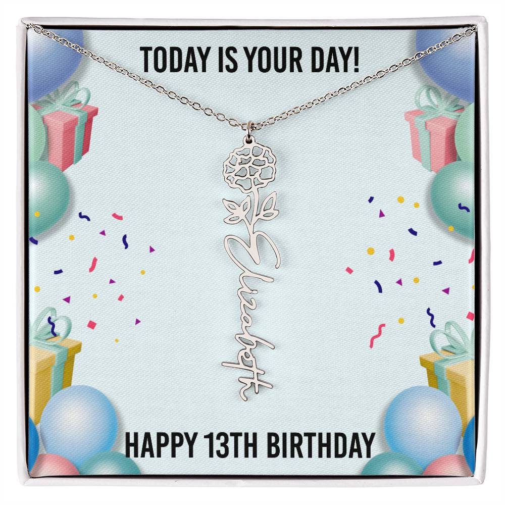13th Birthday Necklace for Women, Personalized Birth Flower Necklace, Birth Flower Name Necklace, Personalized Birthday Gifts for Best Friend