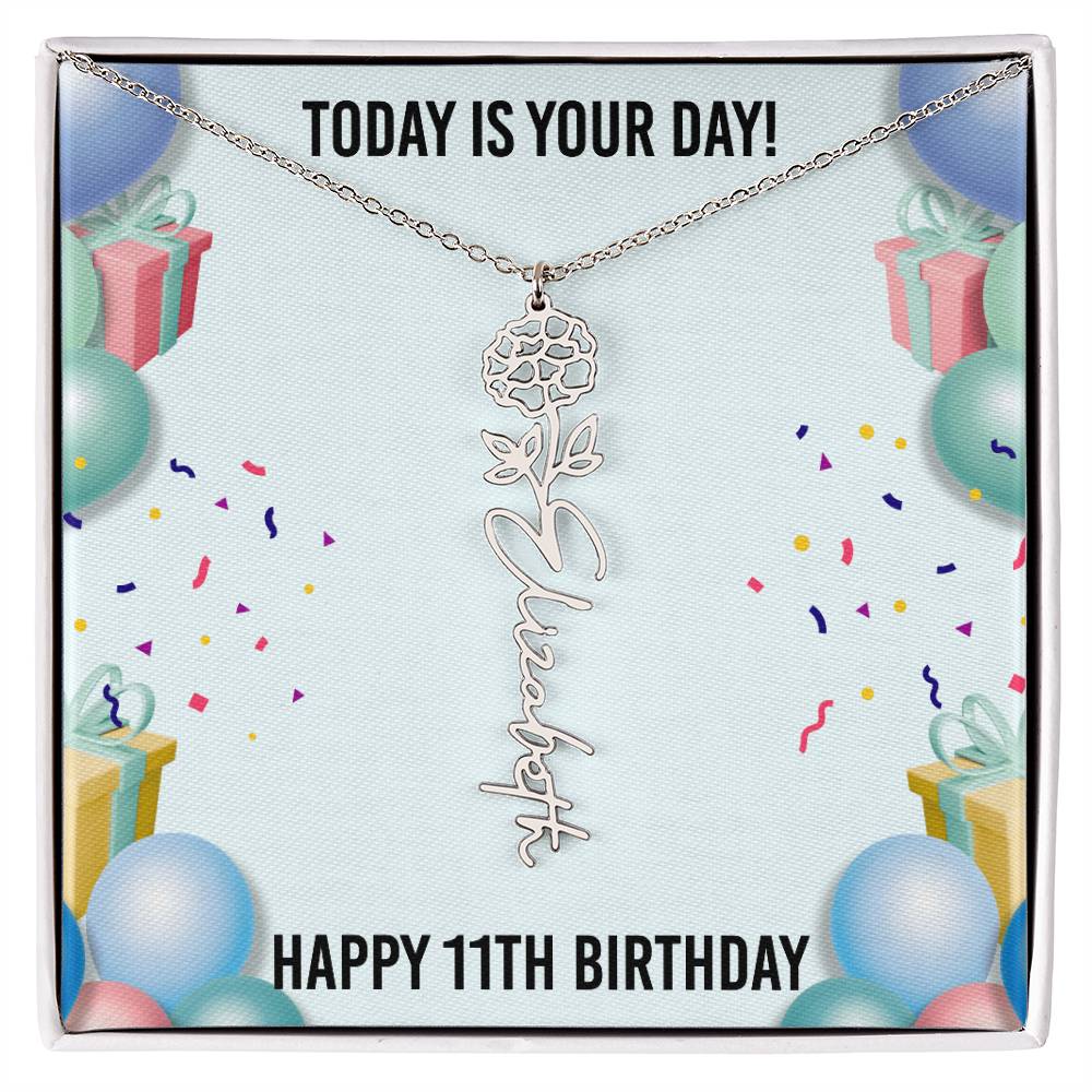 11th Birthday Necklace for Women, Personalized Birth Flower Necklace, Birth Flower Name Necklace, Personalized Birthday Gifts for Best Friend