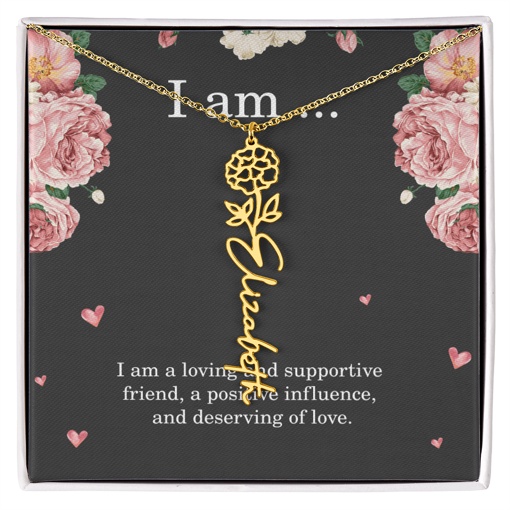Personalized Birth Flower Necklace for Friend with Custom Name – Best Friend Birthday Gift Jewelry