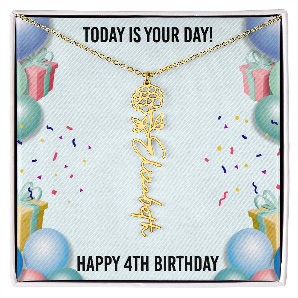 4th Birthday Necklace for Women, Personalized Birth Flower Necklace, Birth Flower Name Necklace, Personalized Birthday Gifts for Best Friend