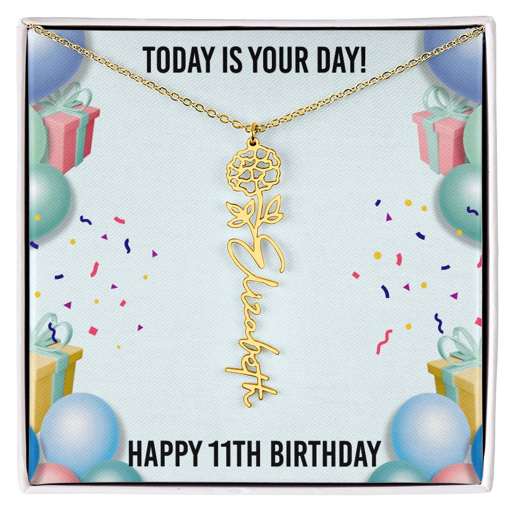 11th Birthday Necklace for Women, Personalized Birth Flower Necklace, Birth Flower Name Necklace, Personalized Birthday Gifts for Best Friend