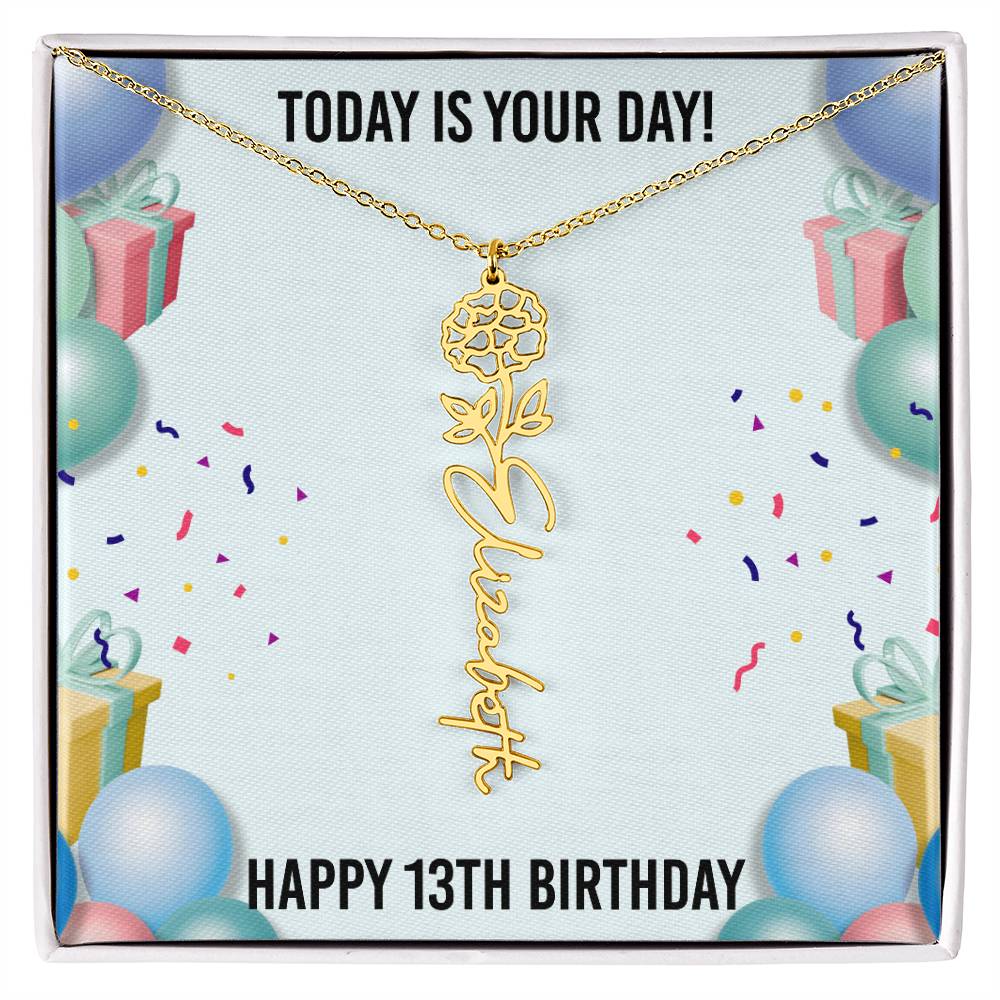 13th Birthday Necklace for Women, Personalized Birth Flower Necklace, Birth Flower Name Necklace, Personalized Birthday Gifts for Best Friend