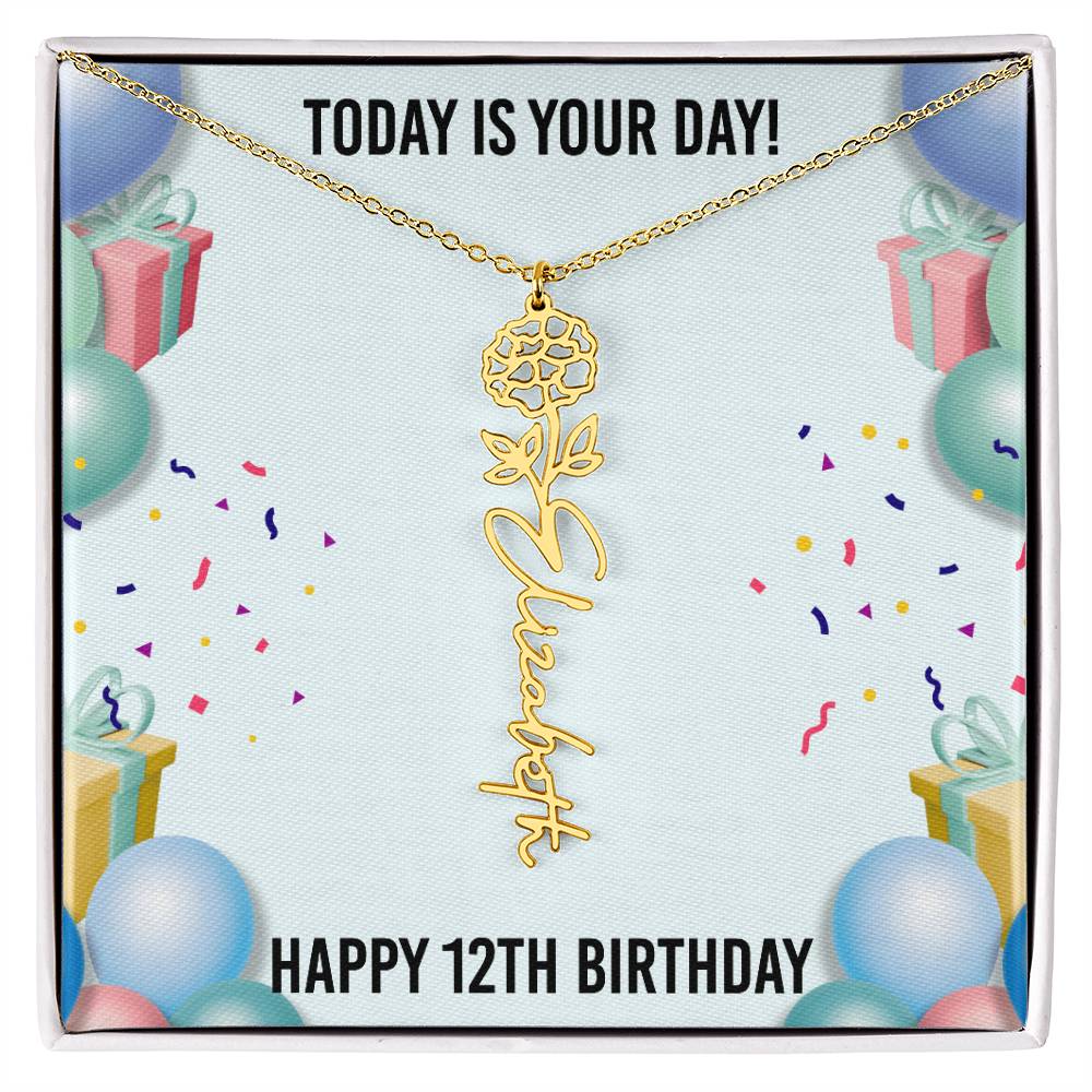 12th Birthday Necklace for Women, Personalized Birth Flower Necklace, Birth Flower Name Necklace, Personalized Birthday Gifts for Best Friend