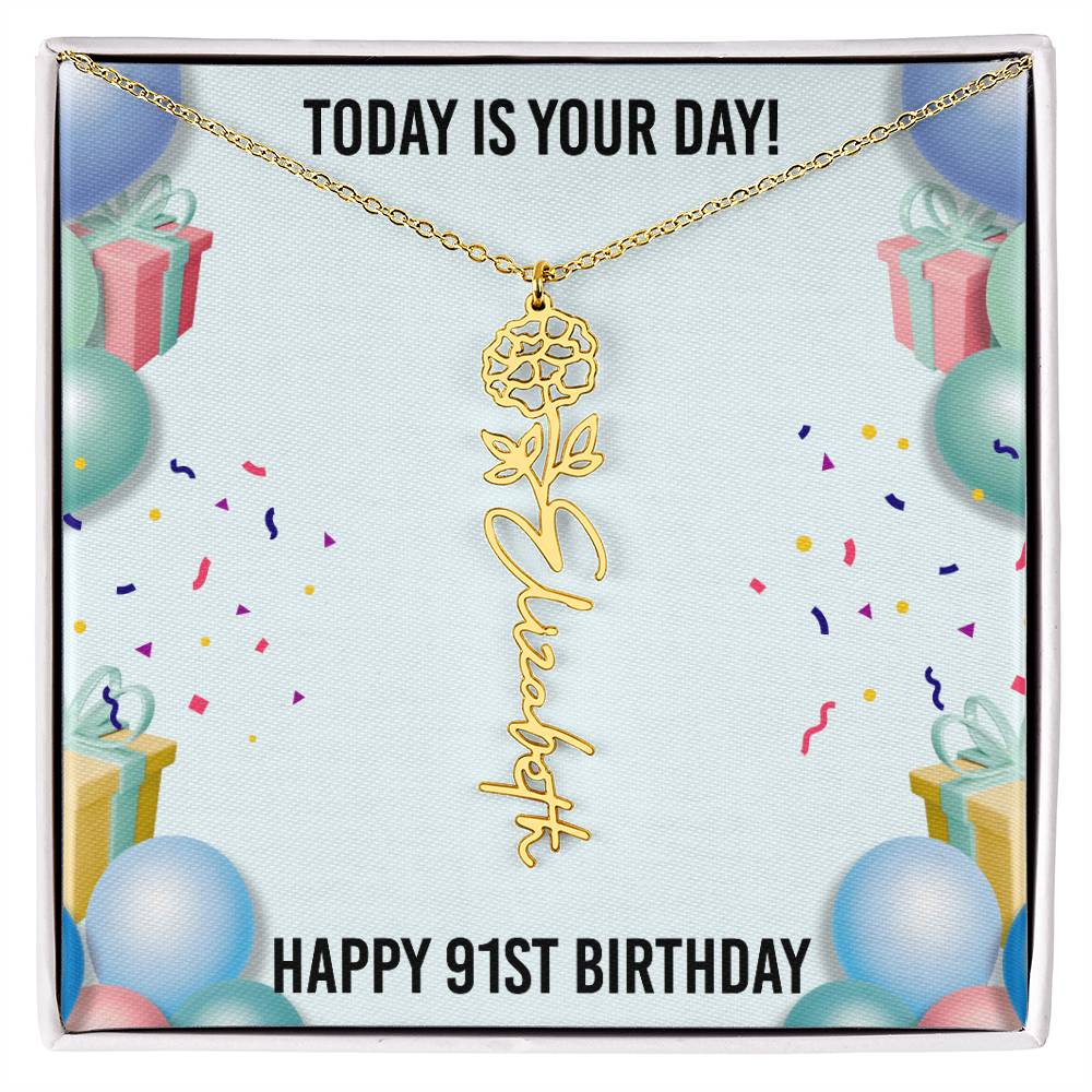 91st Birthday Necklace for Women, Personalized Birth Flower Necklace, Birth Flower Name Necklace, Personalized Birthday Gifts for Best Friend