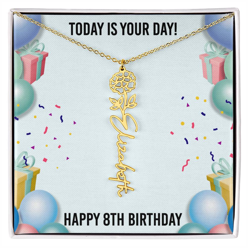 8th Birthday Necklace for Women, Personalized Birth Flower Necklace, Birth Flower Name Necklace, Personalized Birthday Gifts for Best Friend