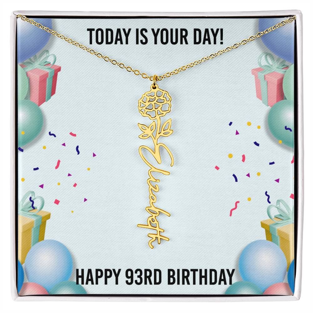 93rd Birthday Necklace for Women, Personalized Birth Flower Necklace, Birth Flower Name Necklace, Personalized Birthday Gifts for Best Friend