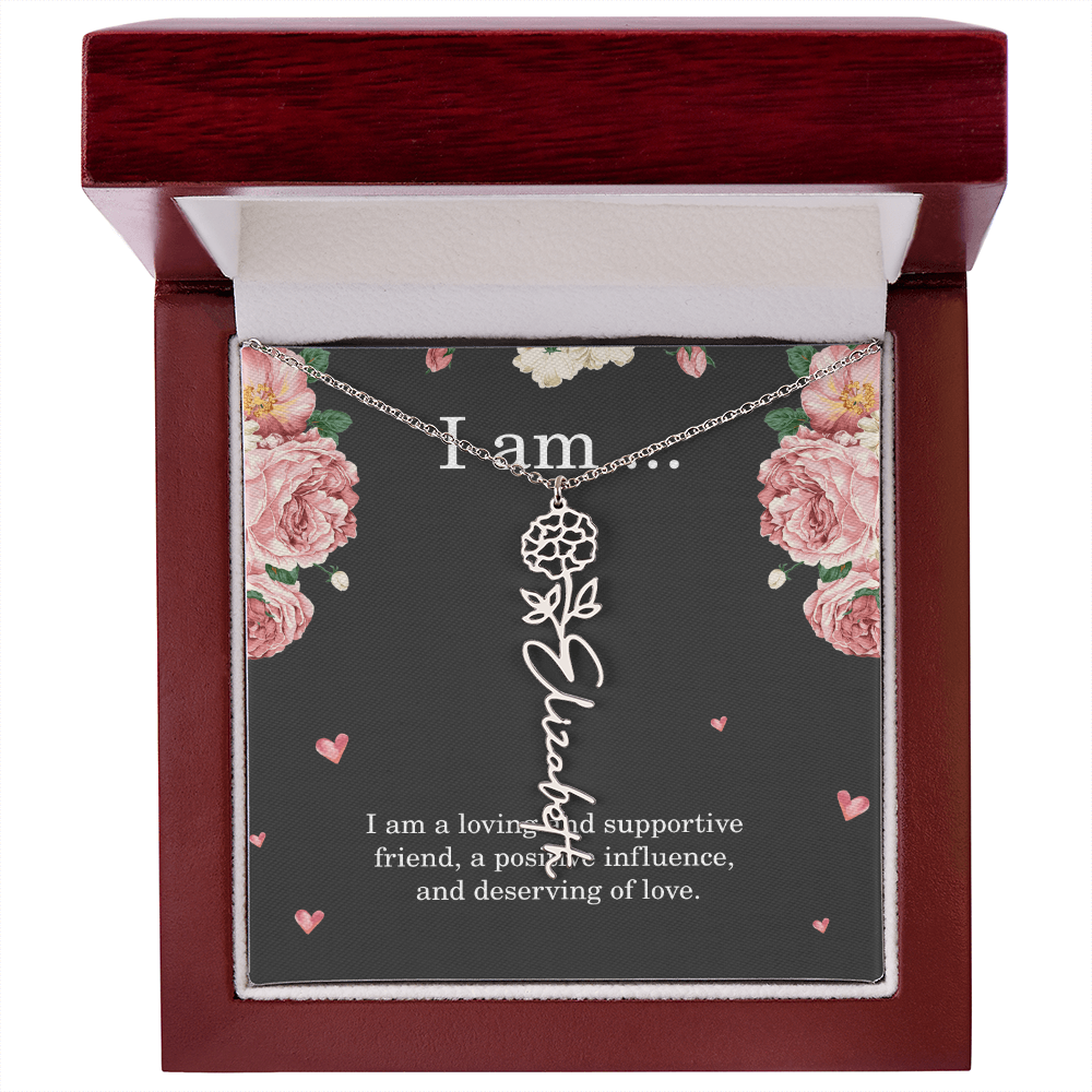 Personalized Birth Flower Necklace for Friend with Custom Name – Best Friend Birthday Gift Jewelry