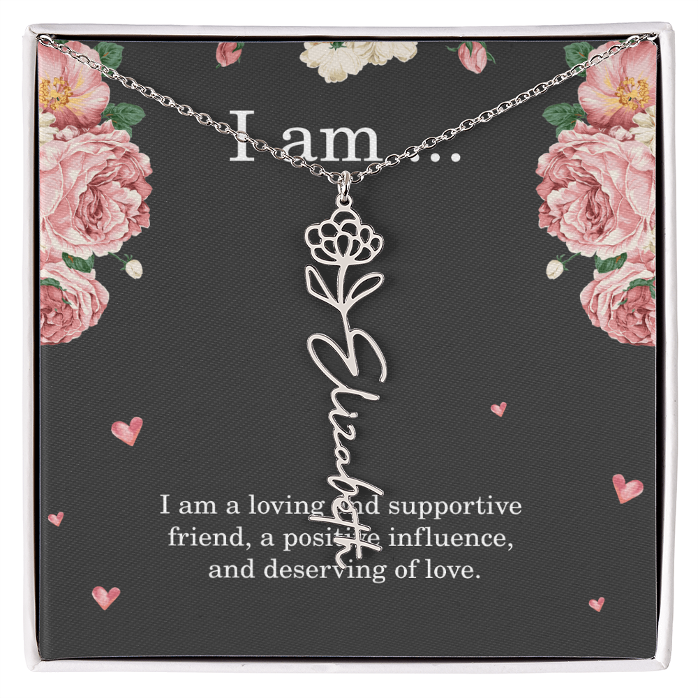 Personalized Birth Flower Necklace for Friend with Custom Name – Best Friend Birthday Gift Jewelry