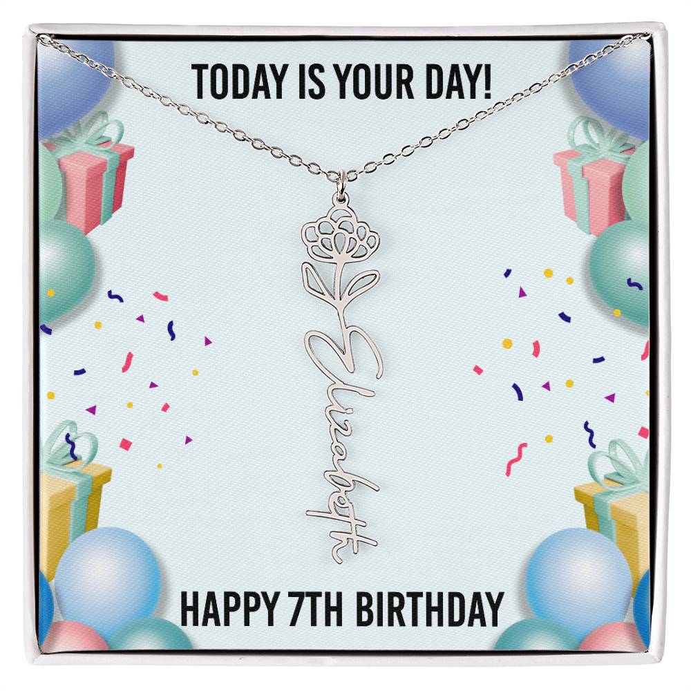 7th Birthday Necklace for Women, Personalized Birth Flower Necklace, Birth Flower Name Necklace, Personalized Birthday Gifts for Best Friend