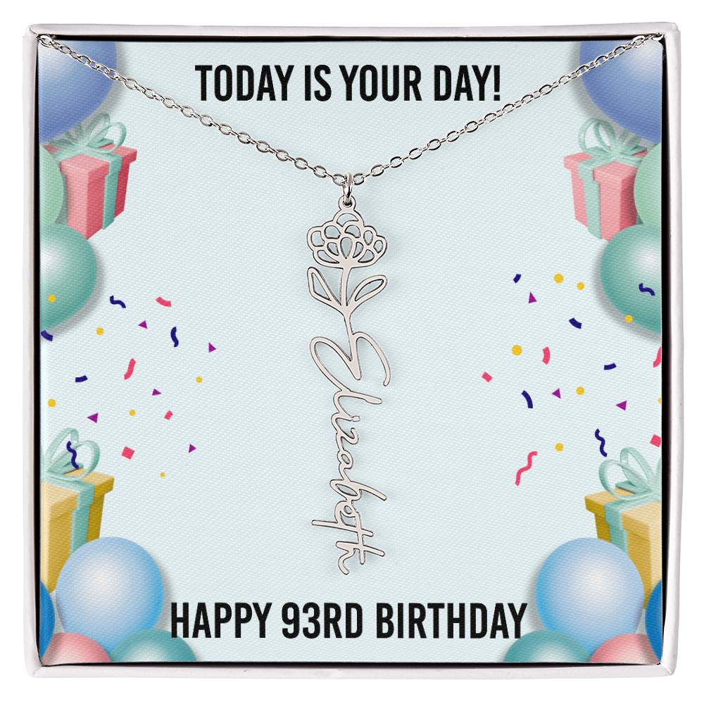 93rd Birthday Necklace for Women, Personalized Birth Flower Necklace, Birth Flower Name Necklace, Personalized Birthday Gifts for Best Friend