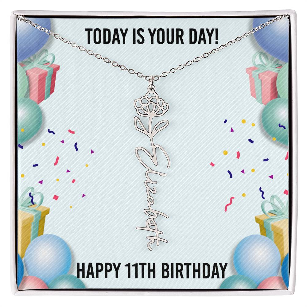 11th Birthday Necklace for Women, Personalized Birth Flower Necklace, Birth Flower Name Necklace, Personalized Birthday Gifts for Best Friend