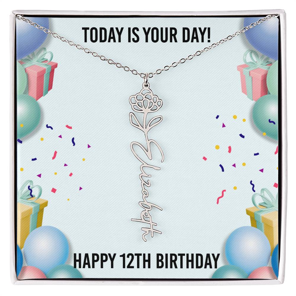 12th Birthday Necklace for Women, Personalized Birth Flower Necklace, Birth Flower Name Necklace, Personalized Birthday Gifts for Best Friend