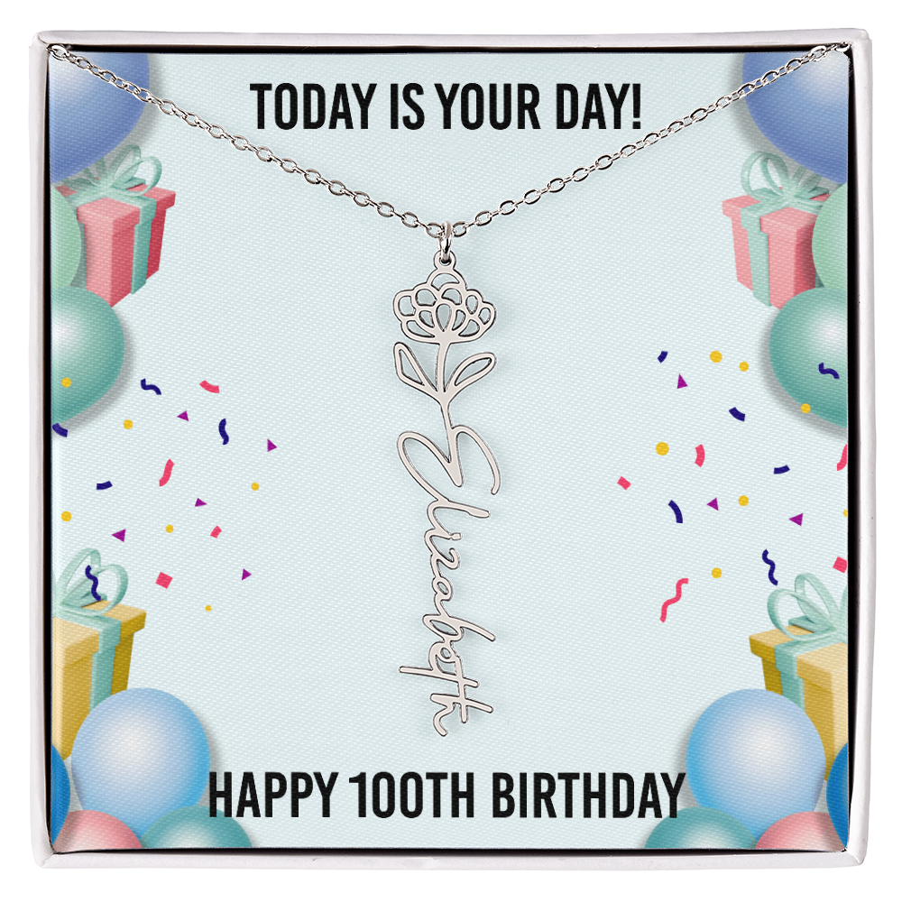 100th Birthday Necklace for Women, Personalized Birth Flower Necklace, Birth Flower Name Necklace, Personalized Birthday Gifts for Best Friend