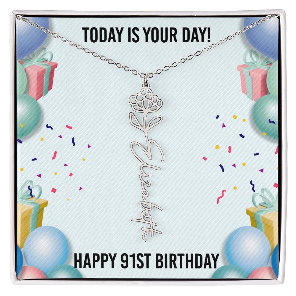 91st Birthday Necklace for Women, Personalized Birth Flower Necklace, Birth Flower Name Necklace, Personalized Birthday Gifts for Best Friend