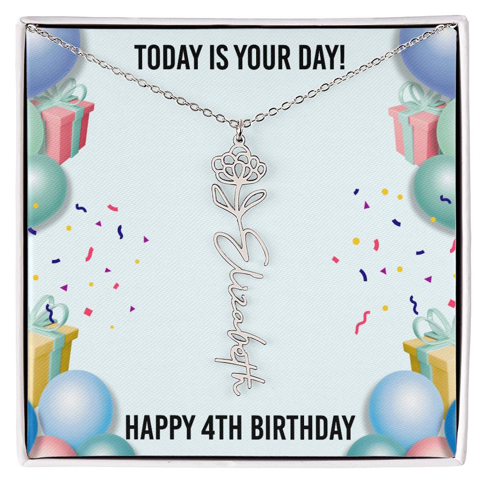 4th Birthday Necklace for Women, Personalized Birth Flower Necklace, Birth Flower Name Necklace, Personalized Birthday Gifts for Best Friend