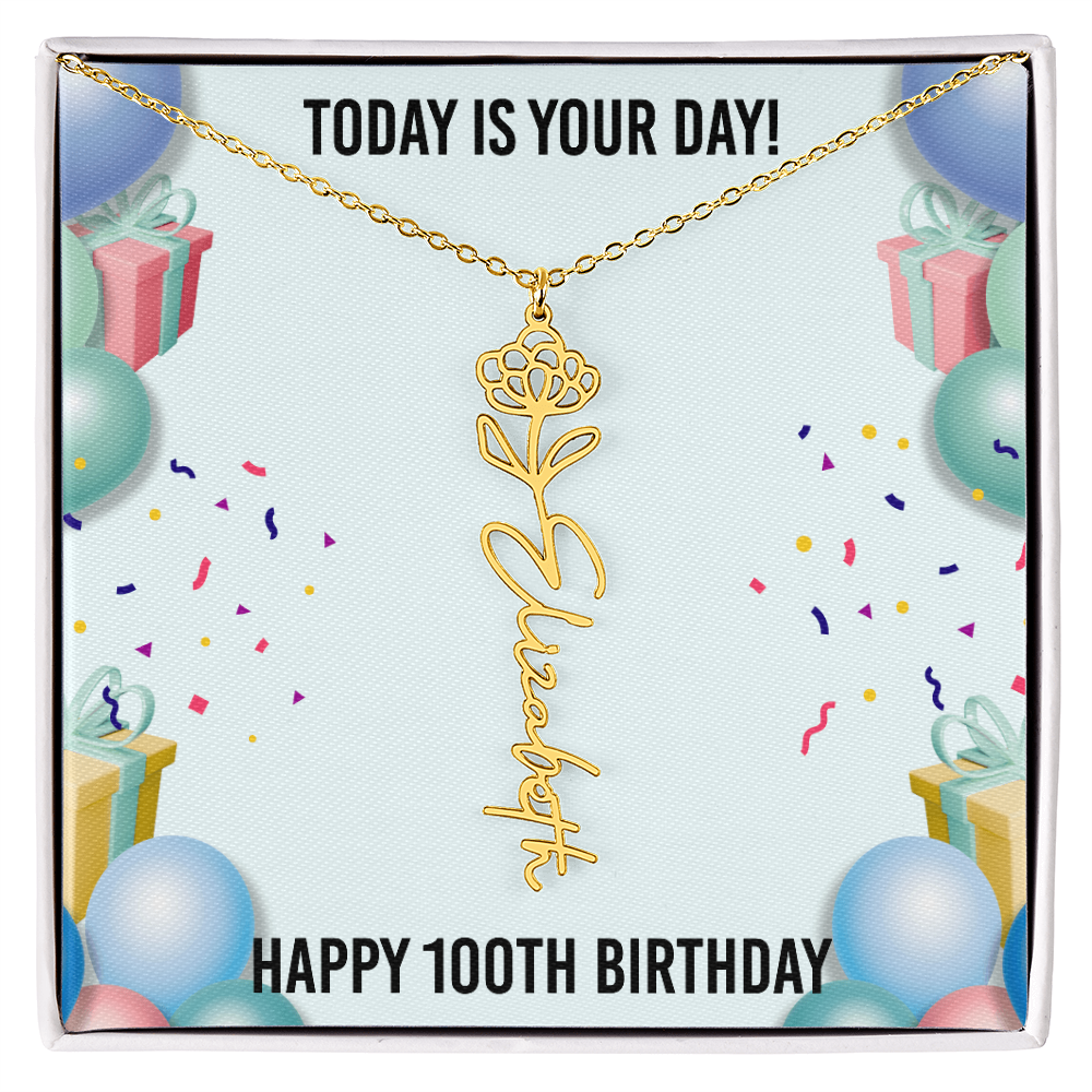 100th Birthday Necklace for Women, Personalized Birth Flower Necklace, Birth Flower Name Necklace, Personalized Birthday Gifts for Best Friend