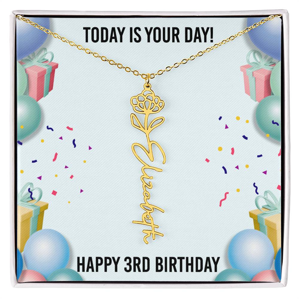 3rd Birthday Necklace for Women, Personalized Birth Flower Necklace, Birth Flower Name Necklace, Personalized Birthday Gifts for Best Friend