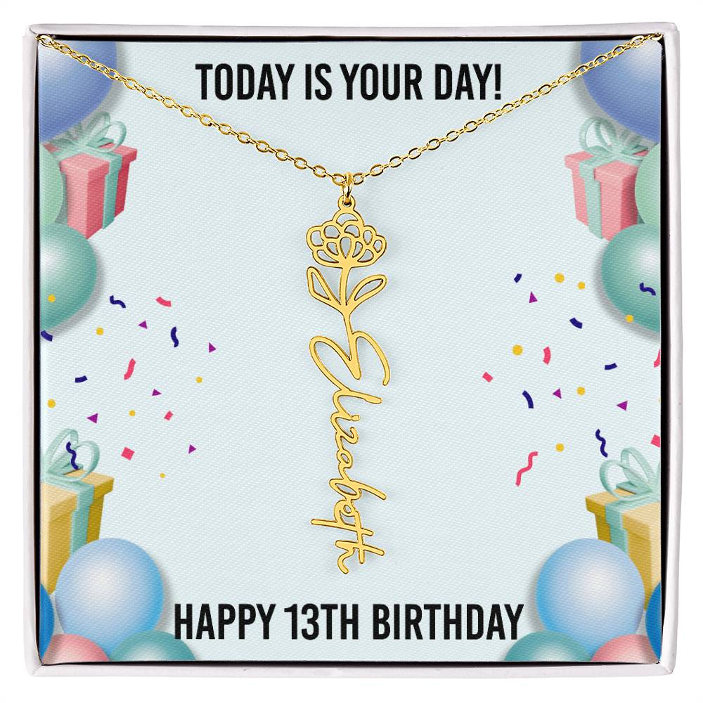 13th Birthday Necklace for Women, Personalized Birth Flower Necklace, Birth Flower Name Necklace, Personalized Birthday Gifts for Best Friend