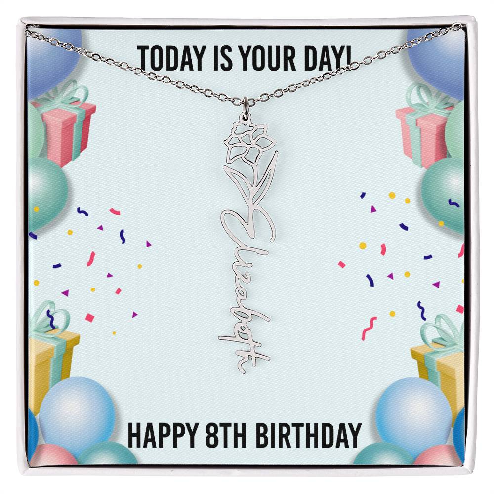 8th Birthday Necklace for Women, Personalized Birth Flower Necklace, Birth Flower Name Necklace, Personalized Birthday Gifts for Best Friend
