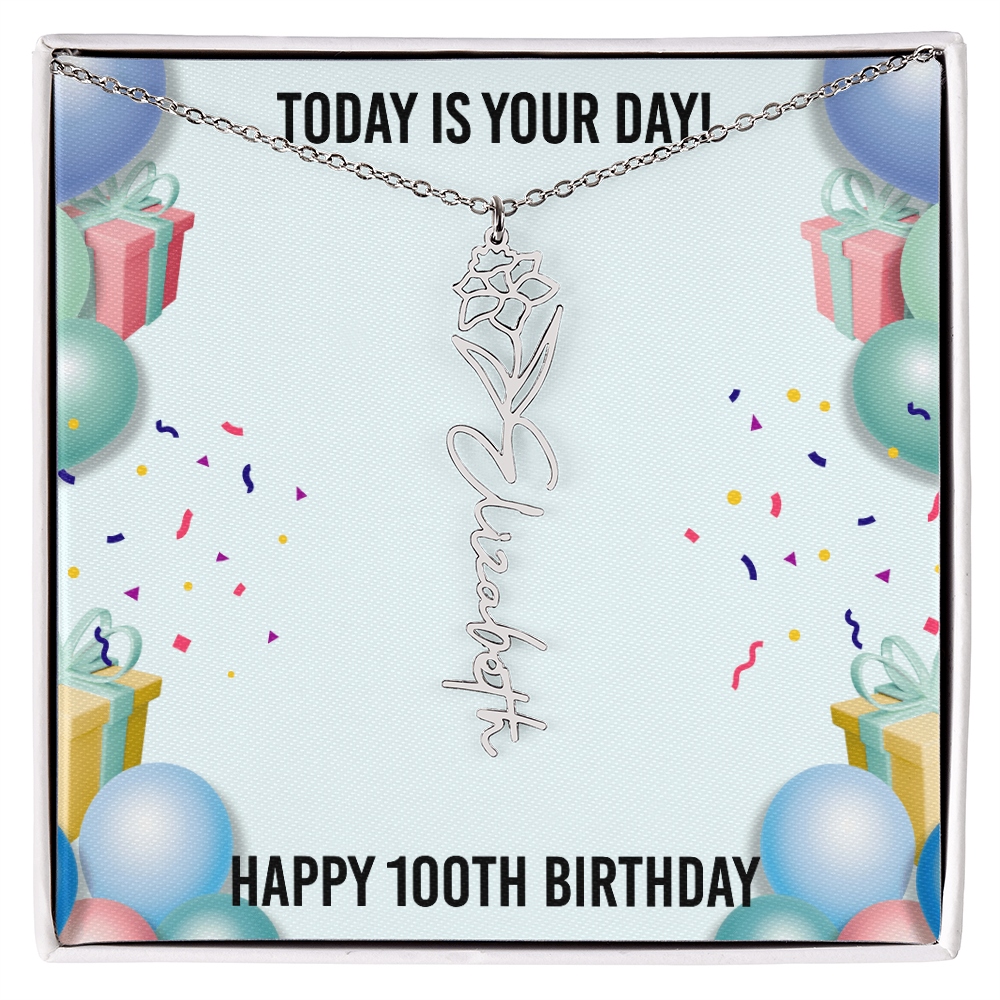 100th Birthday Necklace for Women, Personalized Birth Flower Necklace, Birth Flower Name Necklace, Personalized Birthday Gifts for Best Friend