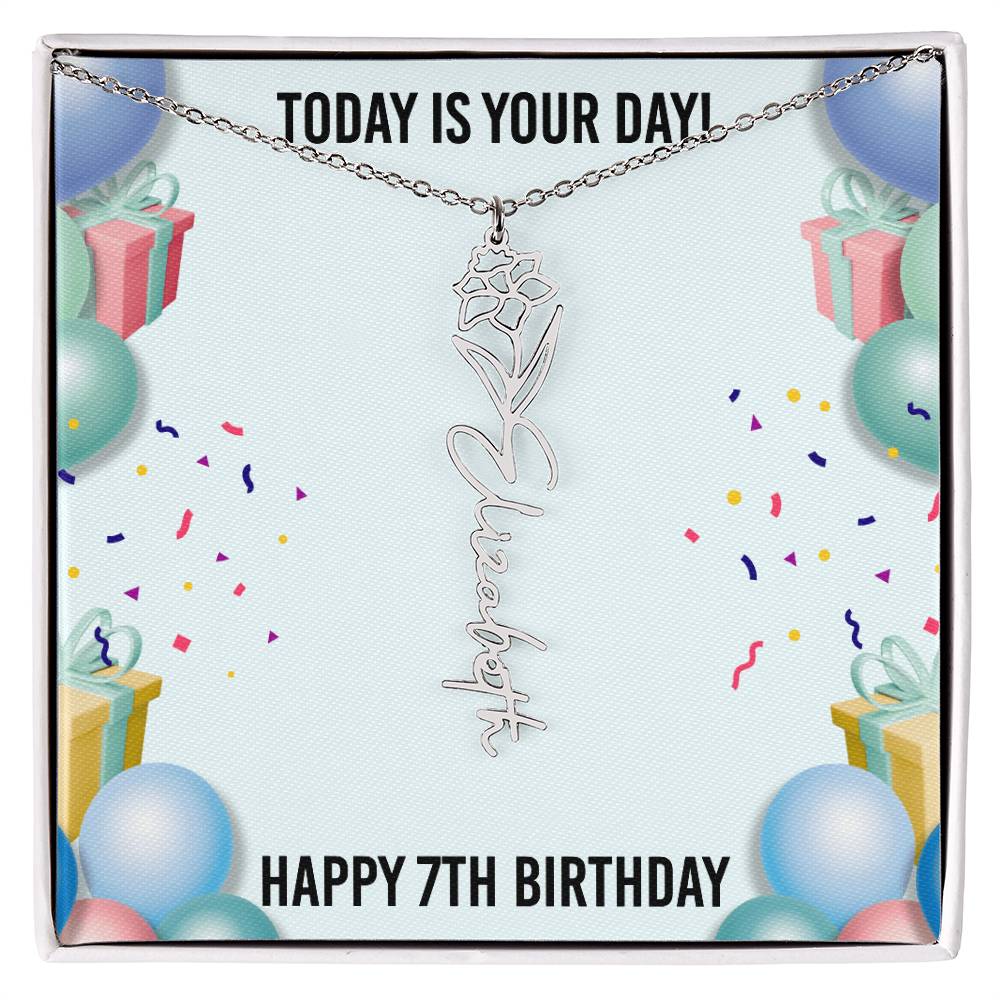 7th Birthday Necklace for Women, Personalized Birth Flower Necklace, Birth Flower Name Necklace, Personalized Birthday Gifts for Best Friend