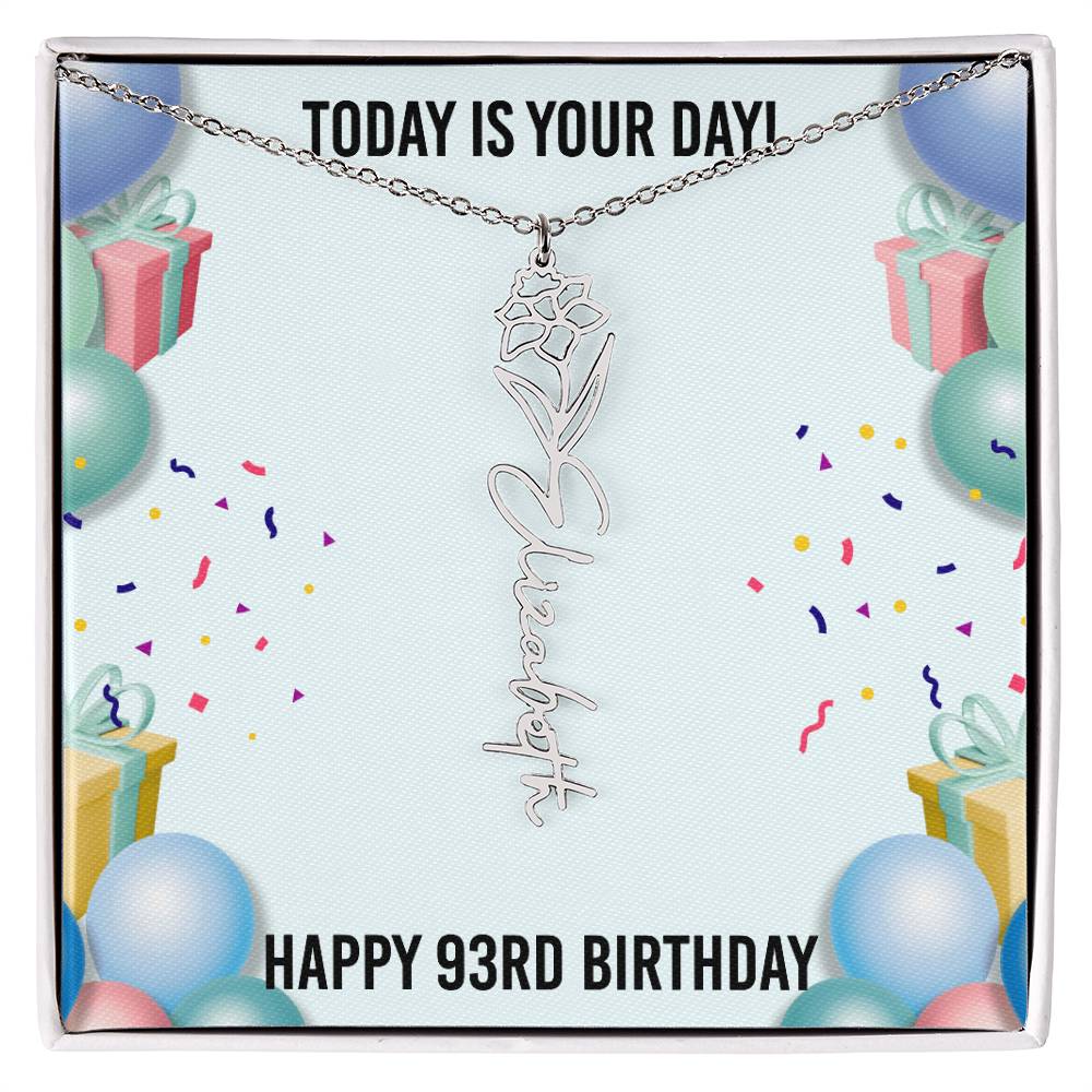 93rd Birthday Necklace for Women, Personalized Birth Flower Necklace, Birth Flower Name Necklace, Personalized Birthday Gifts for Best Friend