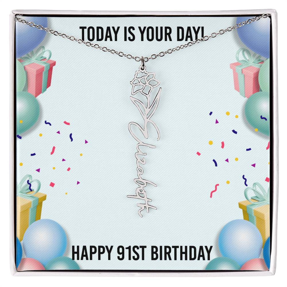 91st Birthday Necklace for Women, Personalized Birth Flower Necklace, Birth Flower Name Necklace, Personalized Birthday Gifts for Best Friend