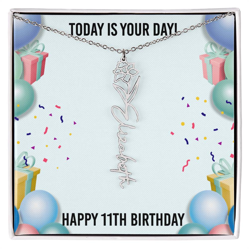 11th Birthday Necklace for Women, Personalized Birth Flower Necklace, Birth Flower Name Necklace, Personalized Birthday Gifts for Best Friend
