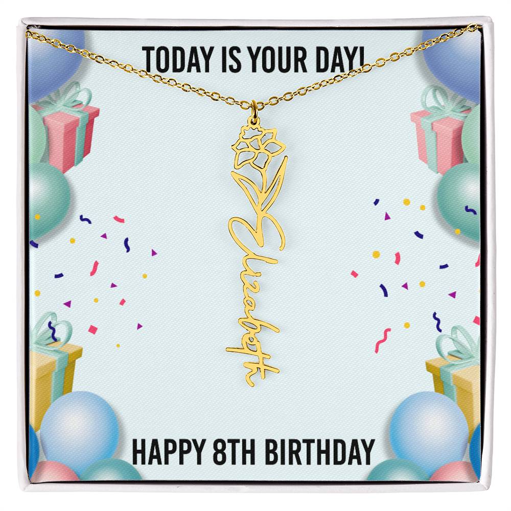 8th Birthday Necklace for Women, Personalized Birth Flower Necklace, Birth Flower Name Necklace, Personalized Birthday Gifts for Best Friend