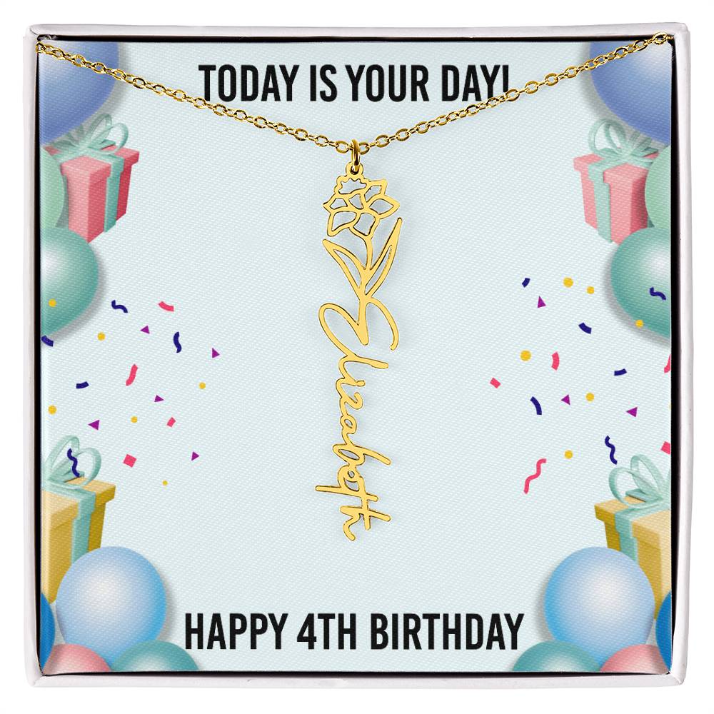 4th Birthday Necklace for Women, Personalized Birth Flower Necklace, Birth Flower Name Necklace, Personalized Birthday Gifts for Best Friend
