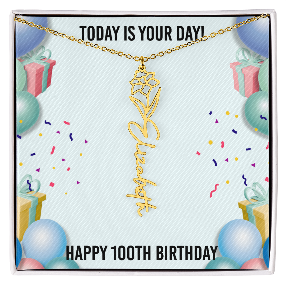 100th Birthday Necklace for Women, Personalized Birth Flower Necklace, Birth Flower Name Necklace, Personalized Birthday Gifts for Best Friend