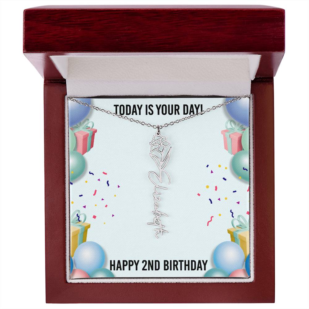 2nd Birthday Necklace for Women, Personalized Birth Flower Necklace, Birth Flower Name Necklace, Personalized Birthday Gifts for Best Friend