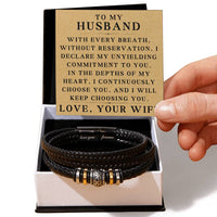 Load image into Gallery viewer, Braided leather bracelet for husband with To My Husband message card from wife in gift box
