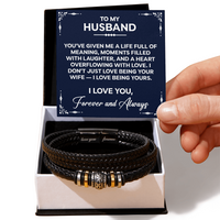 Load image into Gallery viewer, "To My Husband" Leather &amp; Stainless Steel Bracelet - "Forever &amp; Always" Husband Gift - "I Love Being Yours" Message Card
