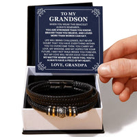 Load image into Gallery viewer, Grandson Bracelet from Grandpa - Custom Grandson Gifts from Grandfather - Braided Leather Jewelry
