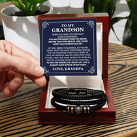 Load image into Gallery viewer, Grandson Bracelet from Grandpa - Custom Grandson Gifts from Grandfather - Braided Leather Jewelry
