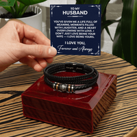 Load image into Gallery viewer, "To My Husband" Leather &amp; Stainless Steel Bracelet - "Forever &amp; Always" Husband Gift - "I Love Being Yours" Message Card
