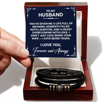 Load image into Gallery viewer, "To My Husband" Leather &amp; Stainless Steel Bracelet - "Forever &amp; Always" Husband Gift - "I Love Being Yours" Message Card
