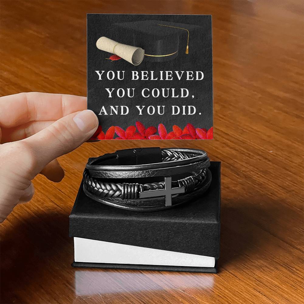 Graduation Bracelet for Him Son Graduation Gift Graduate Gifts for Men You Believed You Could and You Did Christian Graduation Gift Cross Bracelet