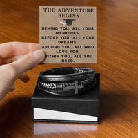 Load image into Gallery viewer, Graduate Gifts for Him Graduation Bracelet for Men Christian Gradation Gift The Adventure Begins Before You All Your Dreams Around You All Who Love You Graduate Men's Cross Bracelet ShineOn Fulfillment
